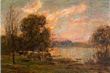 Magliano, Pascolo lungo il Tanaro, 1927<br>olio su cartone, cm. 15,5x21