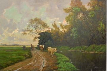 Ritorno dal pascolo nella pianura di Magliano (Il tempo minaccia, 1906)<br>olio su tela, cm. 115x184,5